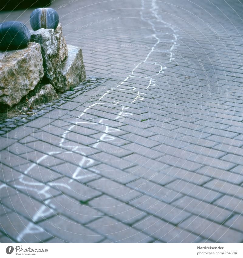 rail Playing Children's game Lanes & trails Stone Sign Line Idea Chalk drawing Street painting Paving stone Colour photo Subdued colour Exterior shot Pattern