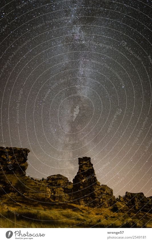 complex starry sky Nature Landscape Earth Air Sky Cloudless sky Night sky Stars Summer Rock Teufelsmauer Illuminate Gigantic Infinity Brown Yellow Black