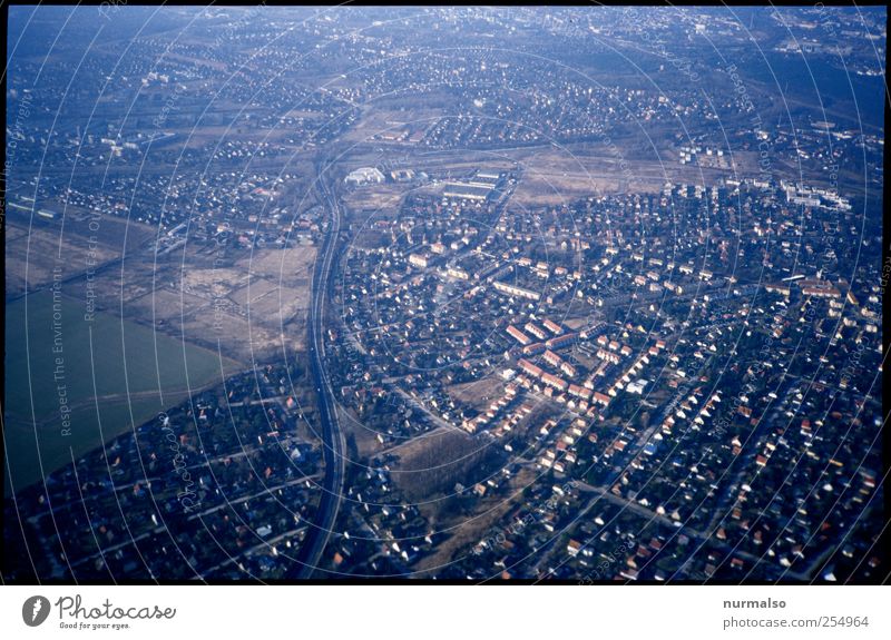 from above Lifestyle Far-off places Sightseeing City trip Environment Town Outskirts House (Residential Structure) Detached house Airport Roof Chimney Transport