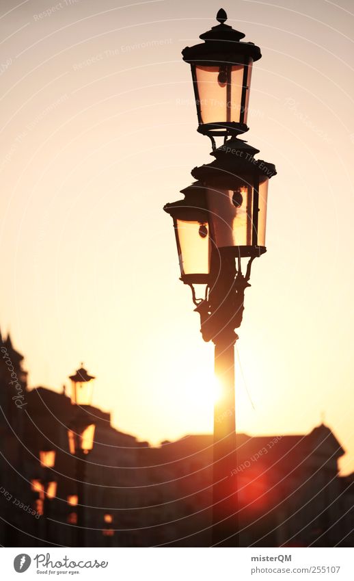 When the light's on. Art Esthetic Contentment Calm Idyll Venice Veneto Lantern Street lighting Lamp post Dazzle Lens flare Glare effect Sun Vacation & Travel