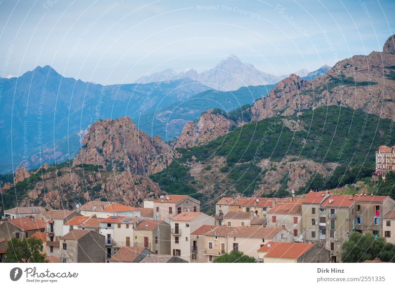 Village Piana on the west coast of Corsica Vacation & Travel Tourism Trip Far-off places Sightseeing City trip Summer vacation Landscape Mountain Small Town