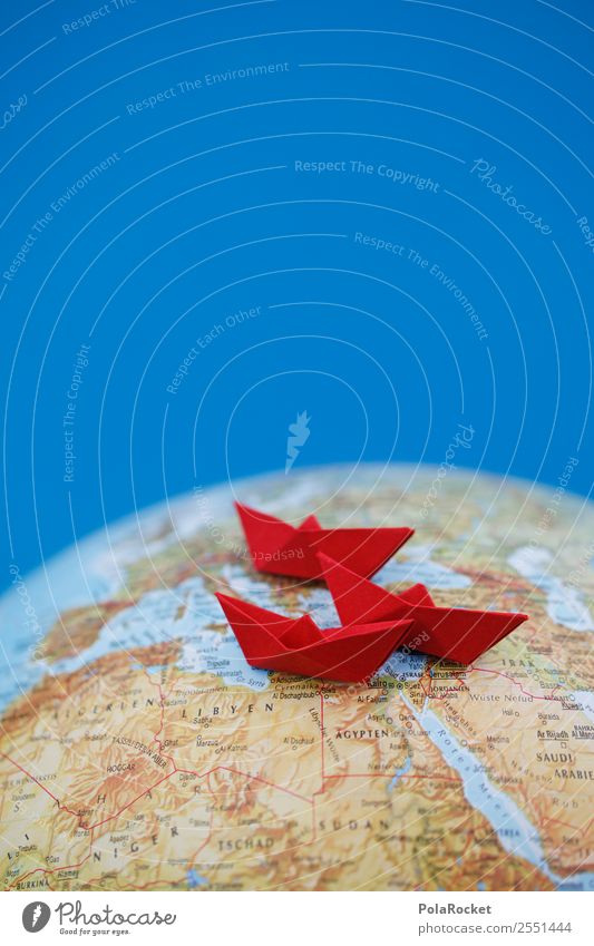 #AS# Sailing III Environment Globe Fear Red Paper boat Escape Origami Folded Traveling Refugee Waves Watercraft Tourism Wanderlust Mediterranean sea