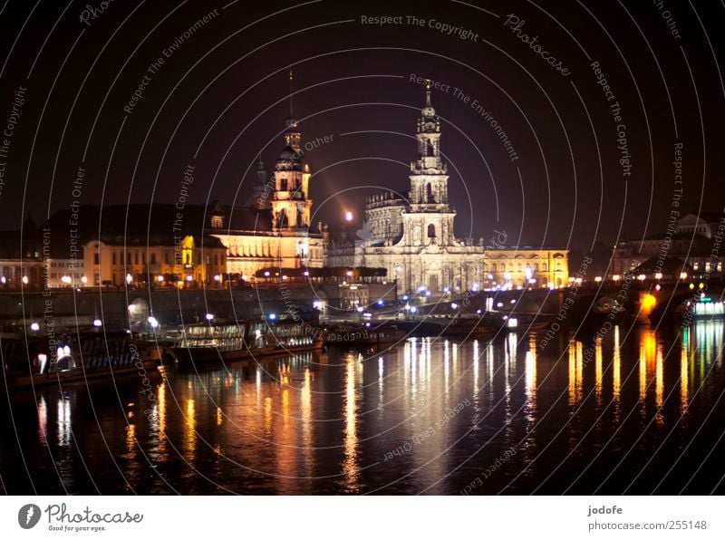 B@DD 11 | Dresden by night Town Downtown Old town Church Castle Tourist Attraction Landmark Monument Famousness Dark Bright Beautiful Water Elbe Reflection