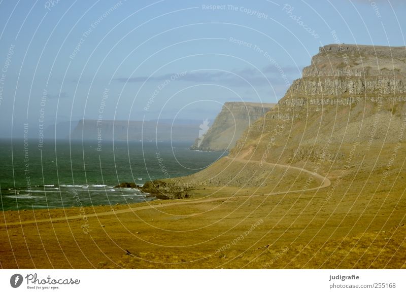 Iceland Environment Nature Landscape Earth Water Sky Hill Rock Mountain Waves Coast Ocean Westfjord Lanes & trails Natural Wild Colour photo Exterior shot