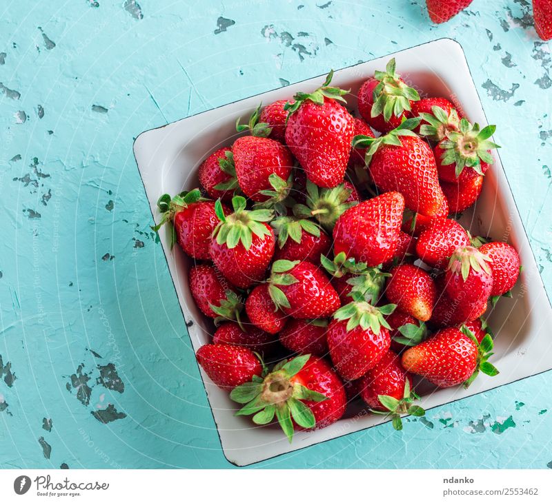 fresh ripe red strawberry Fruit Dessert Vegetarian diet Plate Summer Table Group Nature Fresh Natural Juicy Green Red Strawberry background Mature food healthy