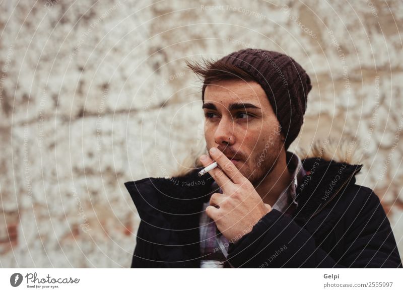 Attractive guy Lifestyle Style Beautiful Face Human being Boy (child) Man Adults Street Fashion Hat Cool (slang) Hip & trendy Modern Black White Cigarette smoke