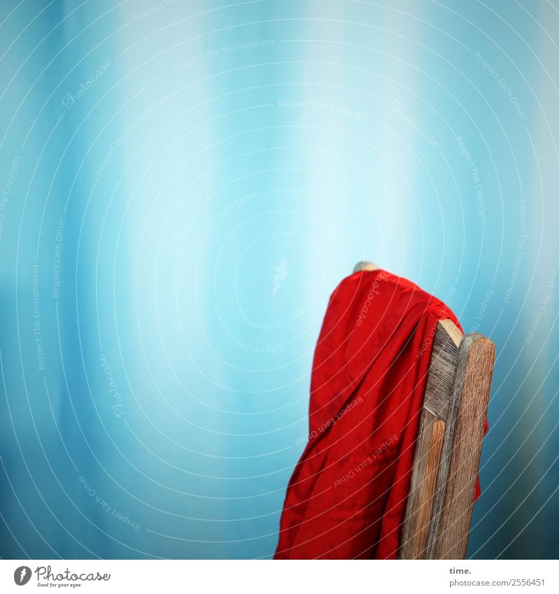 red dress resting Chair Drape Curtain Dress Hang Blue Red Emotions Passion Warm-heartedness Conscientiously Serene Patient Calm Endurance Curiosity Fatigue