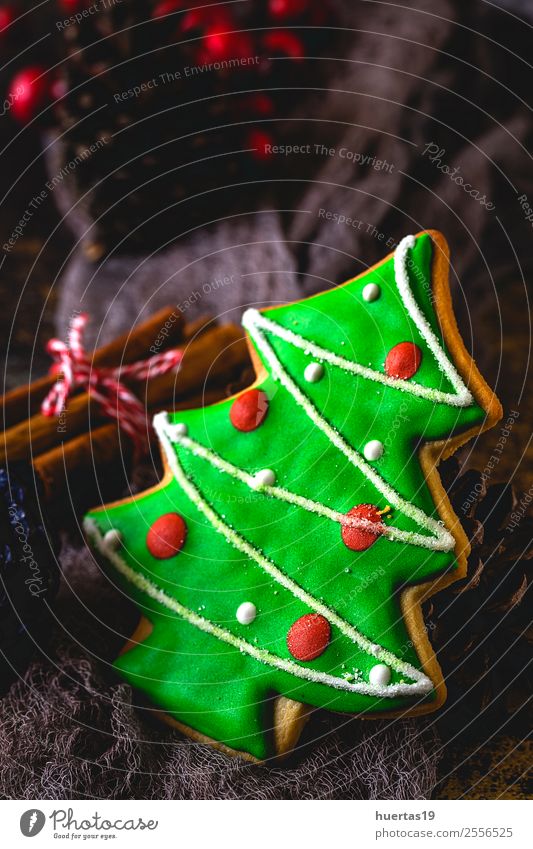 Christmas cookies on wooden table Food Dessert Vacation & Travel Decoration Feasts & Celebrations Family & Relations Tree Sour Tradition Biscuit background