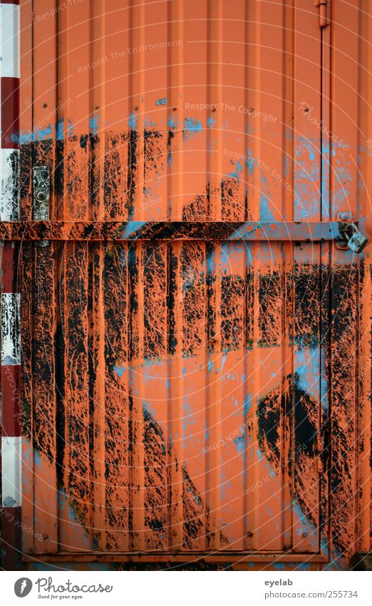 orange zest Wall (barrier) Wall (building) Facade Transport Road traffic Road sign Site trailer Sign Ornament Signs and labeling Graffiti Old Dirty Crazy