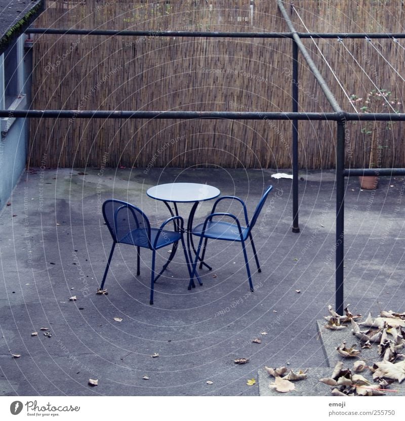 winter seat Terrace Concrete Chair Table Seating Dark Cold Gloomy Blue 2 Loneliness Winter Sparse Colour photo Subdued colour Exterior shot Deserted