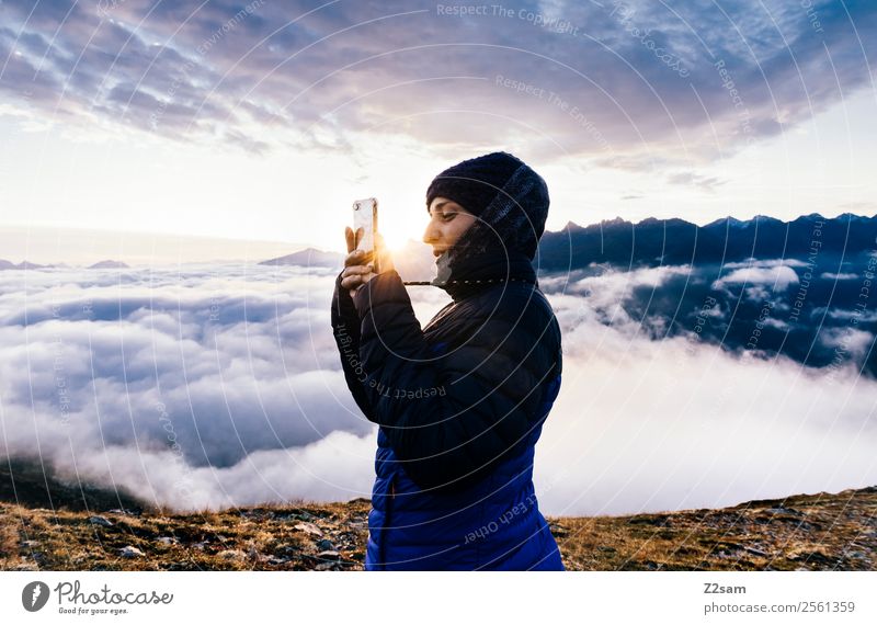 Sunrise | Selfie | Alps Leisure and hobbies Vacation & Travel Trip Adventure Freedom Mountain Feasts & Celebrations Young woman Youth (Young adults)