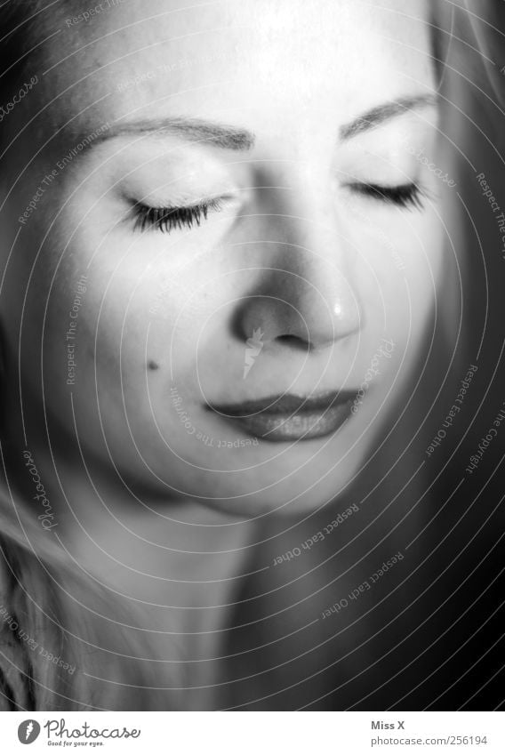 Young Woman Yawning With Closed Eyes In Black And White - A Royalty ...