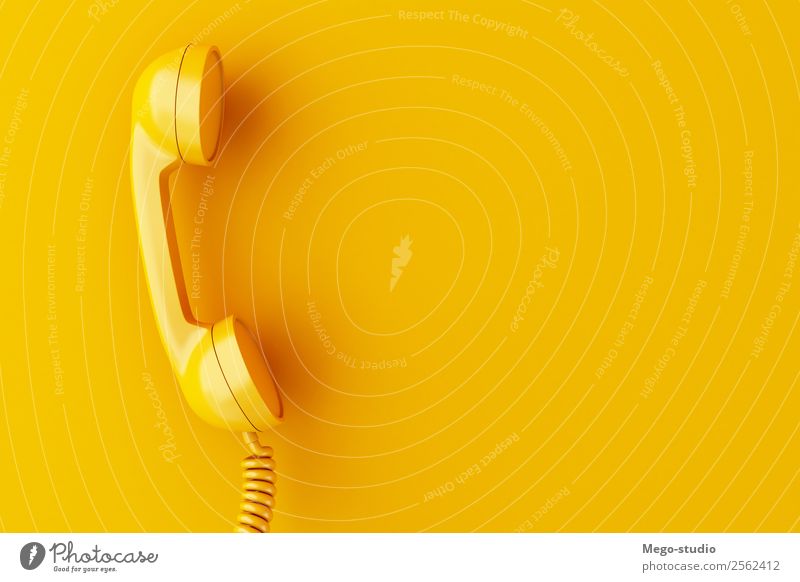 3d Vintage phone reciever on yellow background. Telecommunications Business To talk Telephone Technology Plastic Line Old Communicate