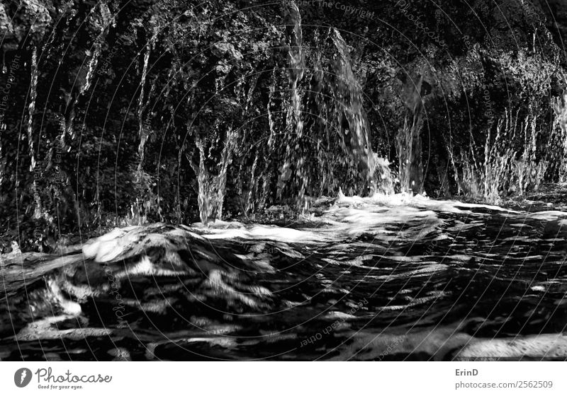 Water Running Off Lava Cliff Into Ocean Black And White Close Up