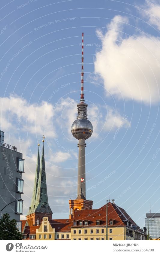 Berlin city centre Nikolaikirche and television tower Vacation & Travel Church Tower Architecture Antenna Tourist Attraction Blue Germany Europe Nikolai Church