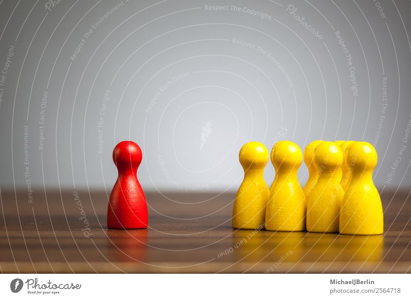 Single red figure in front of group of yellow figures Playing Yellow Red Loneliness Team Symbols and metaphors Converse Leader Group Against Difference