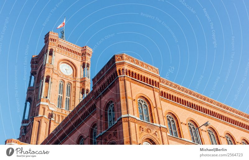 Berlin's "Rotes Rathaus" in daylight Vacation & Travel City hall Tower Tourist Attraction Landmark Air Traffic Control Tower Red Germany Day Sunlight Clock Flag