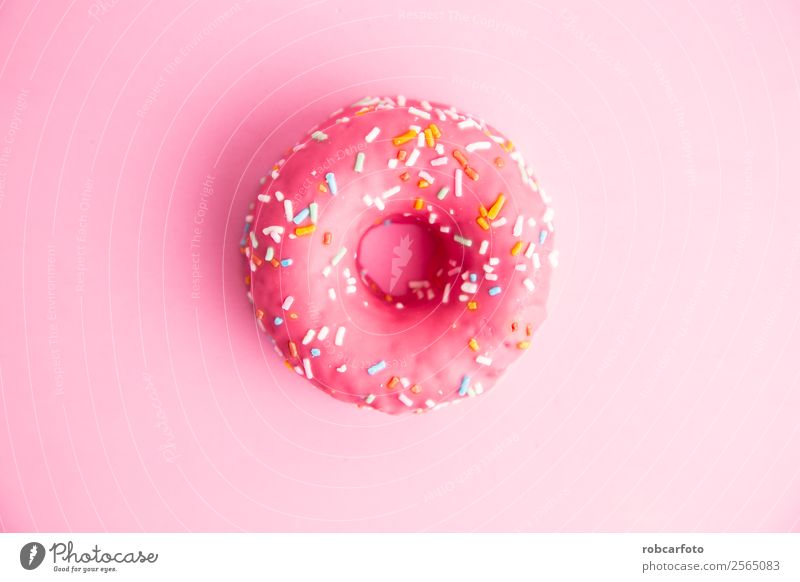 pink donut in colorful background Dessert Nutrition Breakfast Diet Delicious Yellow Pink White Donut Top sprinkles sweet food Bakery calories isolation Icing
