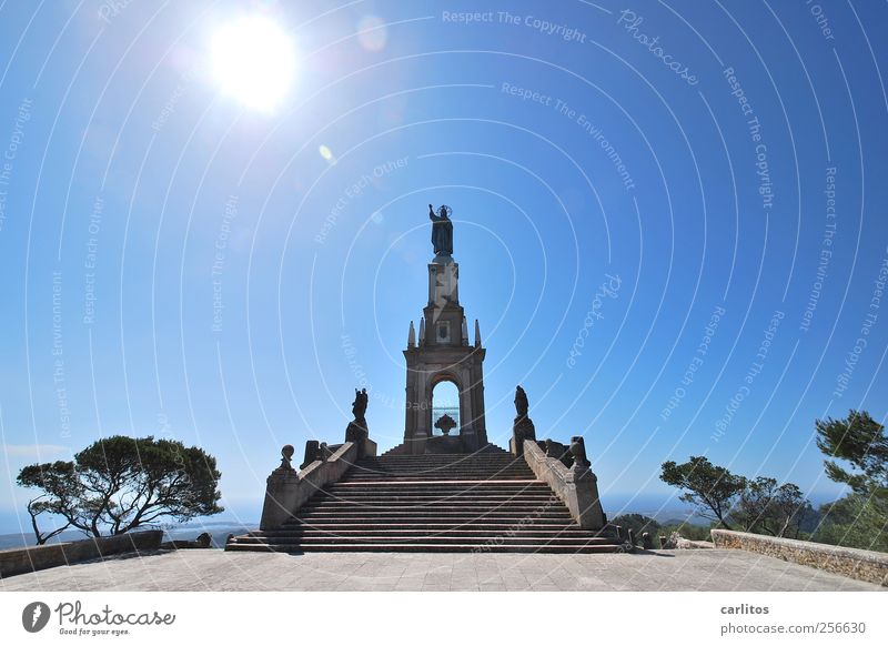 motif Sky Sun Summer Beautiful weather Manmade structures Stairs Tourist Attraction Landmark Monument Esthetic Monument to the Christ the King San Salvador