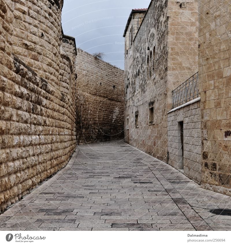 Streets of Israel Capital city Old town Deserted Places Architecture Wall (barrier) Wall (building) Town Gold Gray Power Safety Brick construction