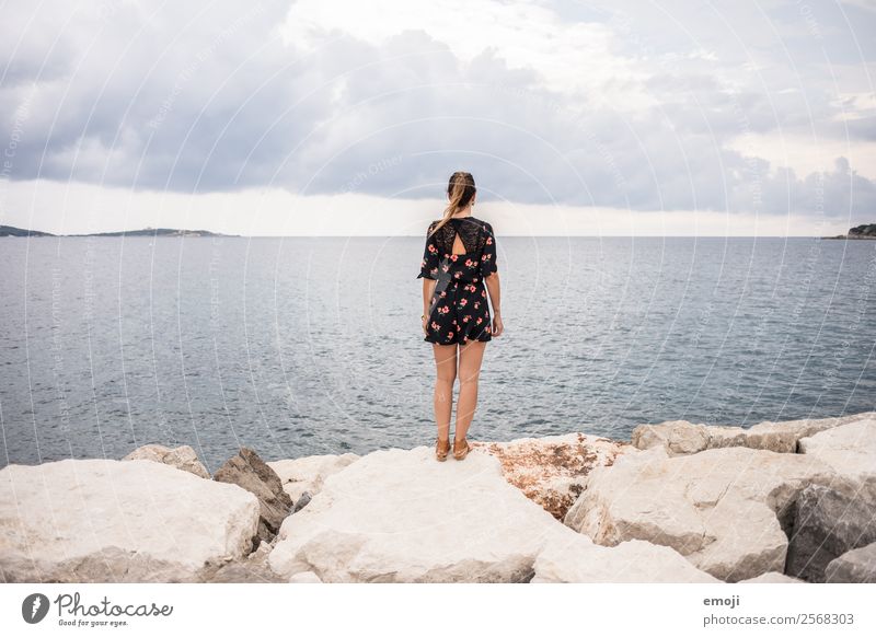 Hyères Young woman Youth (Young adults) 1 Human being 18 - 30 years Adults Landscape Sky Ocean Thin Tourism Sadness Cote d'Azur Colour photo Exterior shot Day