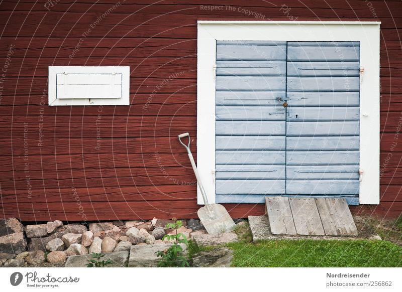 Waiting for snow.... Gardening Shovel Fishing village House (Residential Structure) Building Architecture Wall (barrier) Wall (building) Facade Door Wood Line