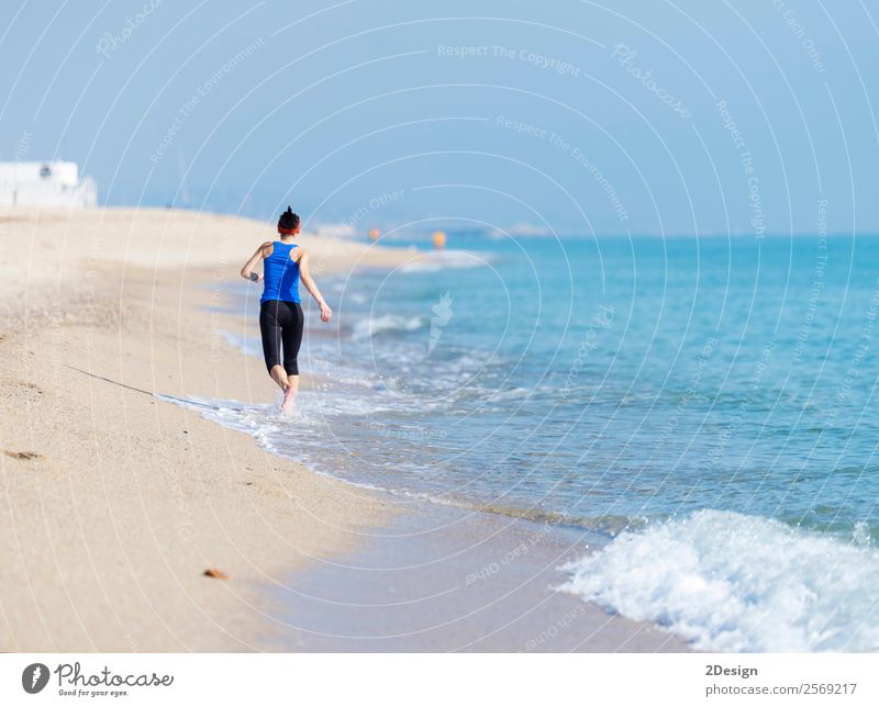 Woman Exercising On Beach ( running ) Happy Vacation & Travel Summer Ocean Sports Jogging Retirement Human being Feminine Young woman Youth (Young adults)