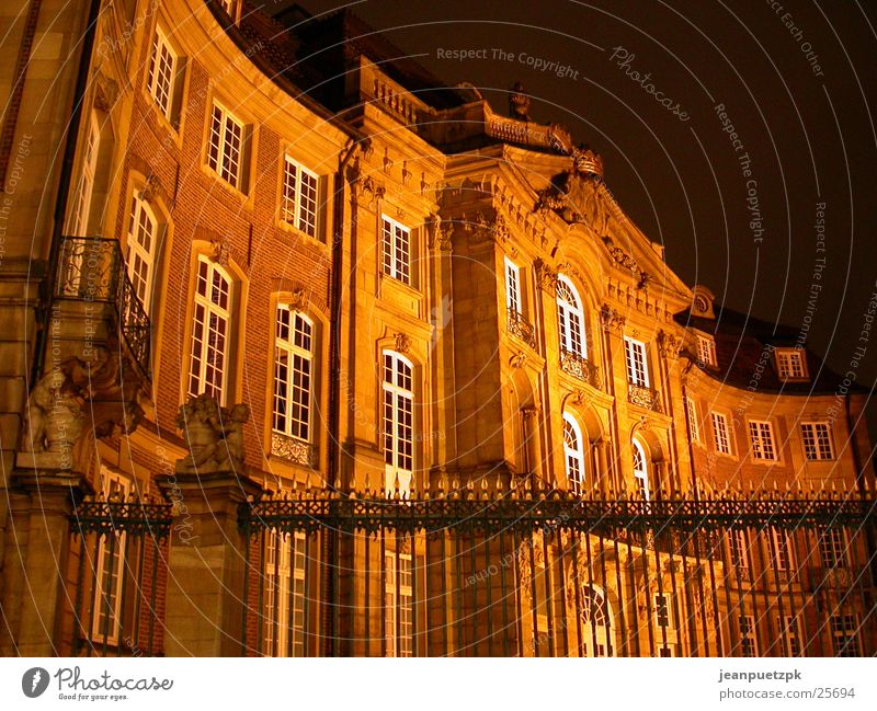Münster at night Building Lighting Fence Europe Castle