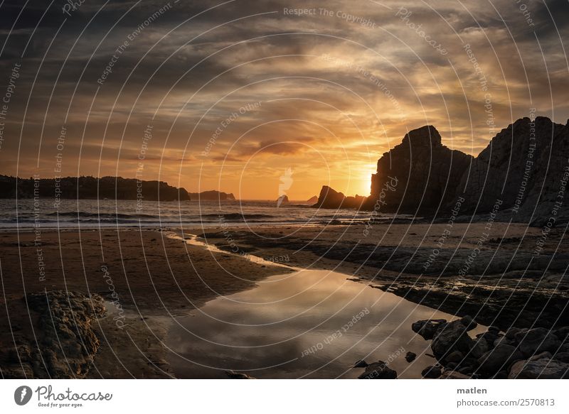 evening Landscape Sand Water Sky Clouds Horizon Sunrise Sunset Summer Beautiful weather Wind Rock Waves Coast Beach Bay Ocean Brook Dark Maritime Blue Brown