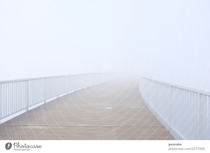 Crossing the border | beyond Autumn Climate Weather Fog White Bridge Bridge railing Border crossing Ambiguous Uncertain future Blind Heaven Retaining wall