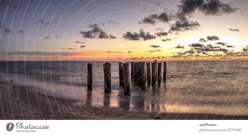 Dilapidated ruins of a pier on Port Royal Beach at sunset Ocean Waves Landscape Clouds Coast Ruin Beautiful Sunset Port Royal beach Dusk dilapidated calm