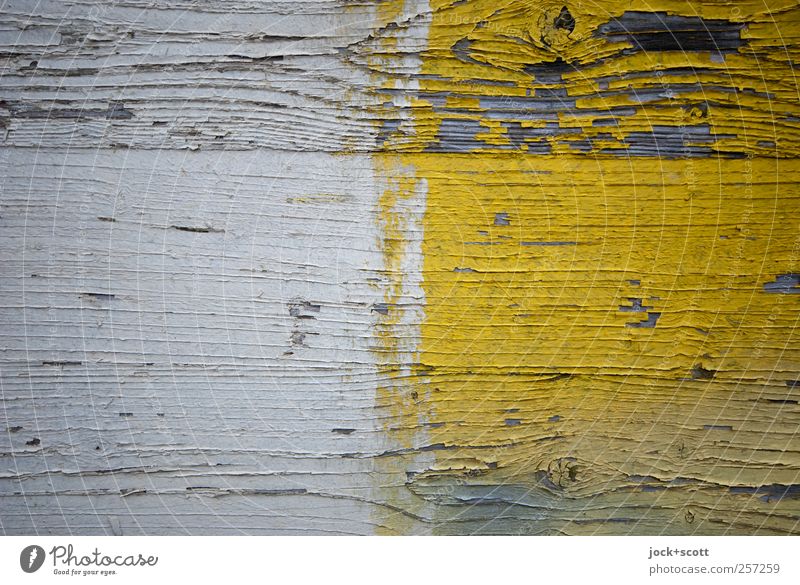 Between the years Decoration Wood Stripe Simple Yellow White Flaked off Side by side Cover Street art Wood grain Varnish Weathered Surface structure