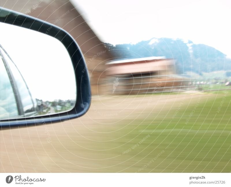 Full speed ahead Rear view mirror Speed Long exposure Farm Meadow Mobility In transit Switzerland Transport Car