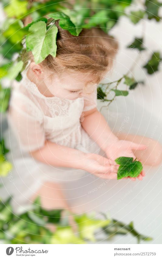 milk bath shooting Bathtub when shooting Ivy Leaf Toddler Girl fairylike Child Feminine lace dress Dress Tendril Green Plant Photo shoot