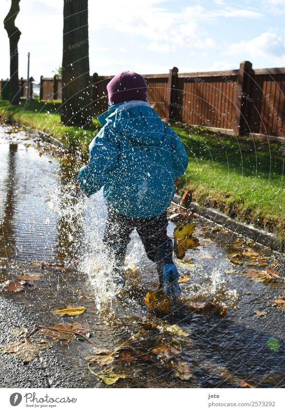 autumn day Trip Child Toddler 1 Human being 1 - 3 years Autumn Protective clothing Rubber boots Movement Walking Running Free Athletic Joy