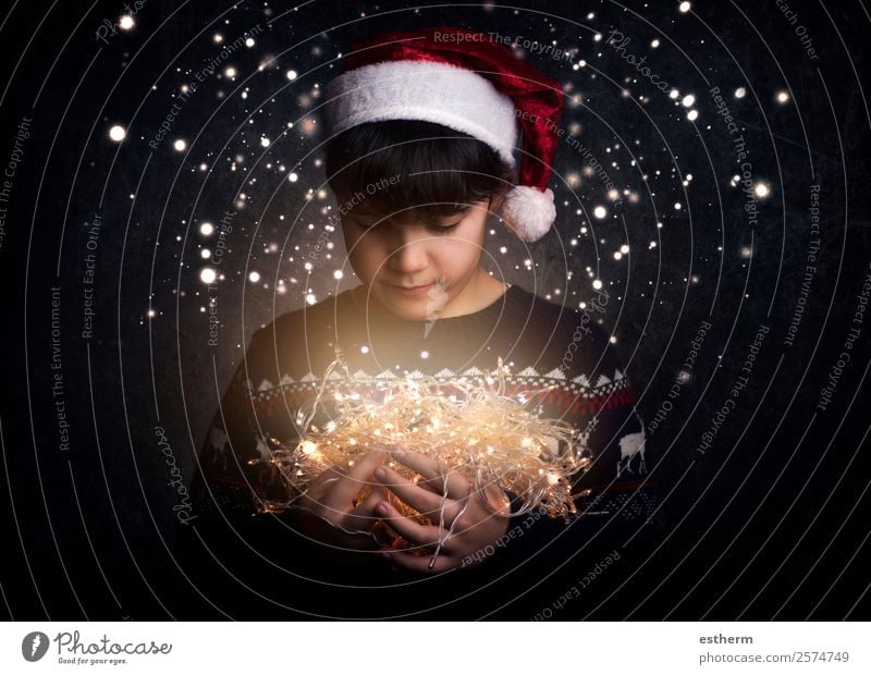 child with Christmas lights Lifestyle Joy Winter Feasts & Celebrations Christmas & Advent New Year's Eve Human being Masculine Child Toddler Infancy 1