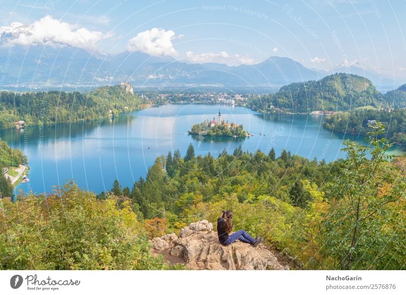 Woman photographing the amazing lake Bled, Slovenia Beautiful Vacation & Travel Tourism Island Mountain Adults Nature Landscape Rock Alps Lake Europe Church