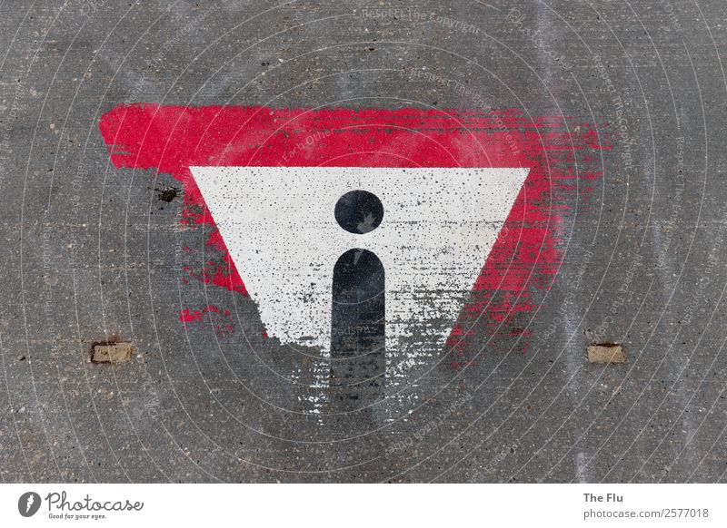 Watch your step! Oh, man! Androgynous 1 Human being Pedestrian precinct Street Road sign Bald or shaved head Concrete Exceptional Sharp-edged Gray Red White