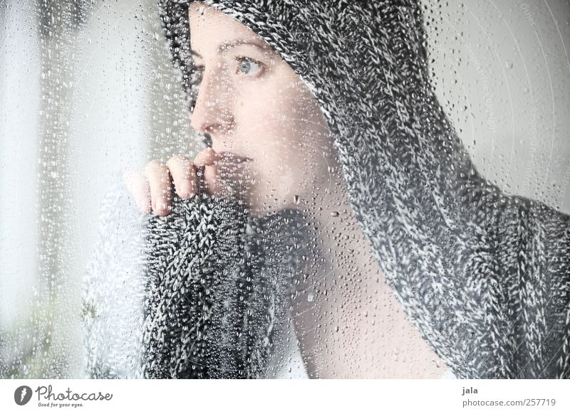 waiting for a blue sky Human being Feminine Woman Adults Head Hand 1 30 - 45 years Rain Window Looking Dream Sadness Emotions Anticipation Colour photo