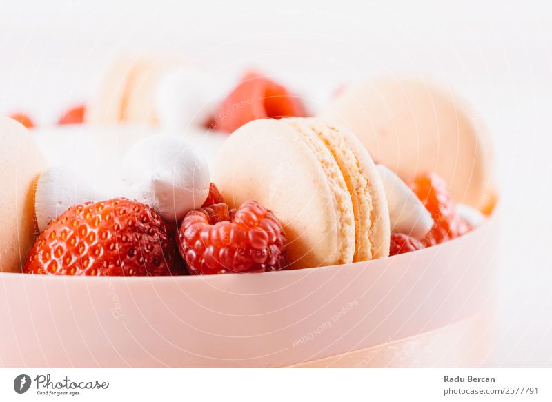 Macaron And Strawberry Birthday Cake Background picture French Dessert Multicoloured Food Sweet Delicious White Pink biscuit Snack Confectionary France