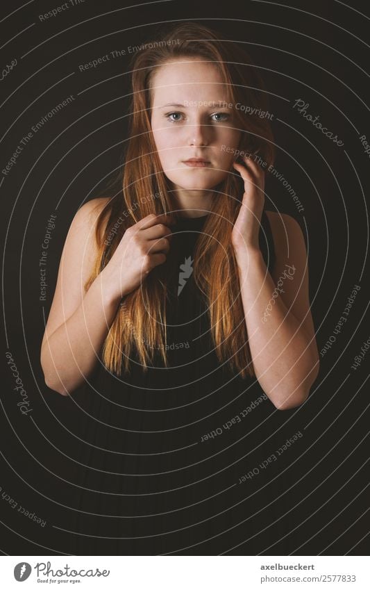 mysterious young lady wearing black dress on black background Elegant Style Beautiful Human being Feminine Young woman Youth (Young adults) Woman Adults 1