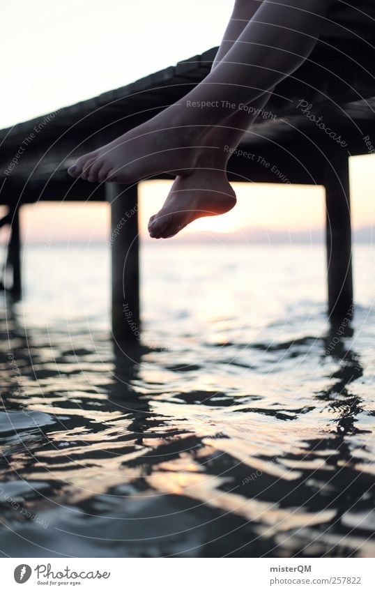 Let it be. Esthetic Contentment Peaceful Calm Feet Feet up Dangle Relaxation Lake Jetty Footbridge Legs Woman Woman's leg Water Swell Wellness Break