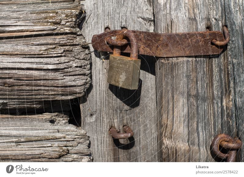 Closed Hut Barn Door Gate Wood Rust Lock Old Safety Protection Watchfulness Curiosity Discover Mysterious Idyll Bans Transience Time Dalarna Wooden house Stable