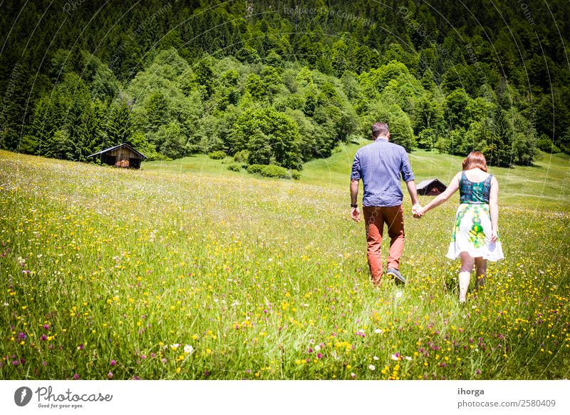 happy lovers on Holiday in the alps mountains Lifestyle Happy Beautiful Relaxation Vacation & Travel Adventure Summer Mountain Woman Adults Man Couple Partner 2