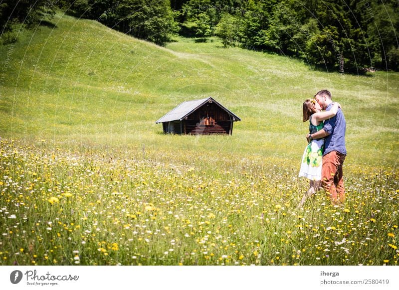 happy lovers on Holiday in the alps mountains Lifestyle Beautiful Relaxation Vacation & Travel Adventure Summer Mountain Woman Adults Man Couple Partner 2