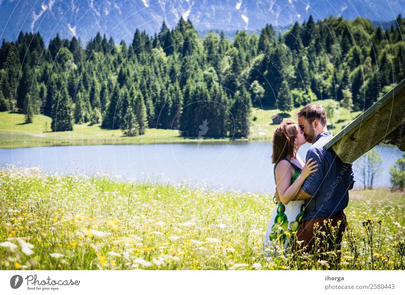 happy lovers on Holiday in the alps mountains Lifestyle Beautiful Relaxation Vacation & Travel Adventure Summer Mountain Human being Woman Adults Man Couple 2