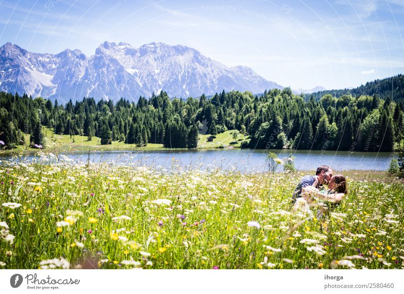 happy lovers on Holiday in the alps mountains Lifestyle Happy Beautiful Relaxation Vacation & Travel Adventure Summer Mountain Woman Adults Man Couple Partner 2