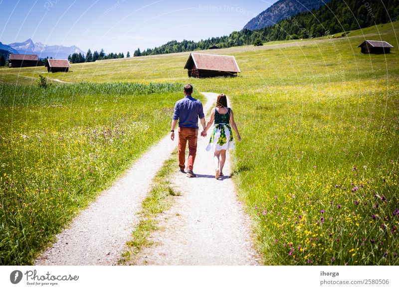 happy lovers on Holiday in the alps mountains Lifestyle Happy Beautiful Relaxation Vacation & Travel Adventure Summer Mountain Woman Adults Man Couple Partner 2