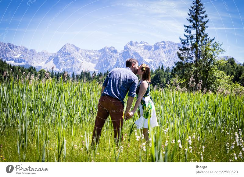 happy lovers on Holiday in the alps mountains Lifestyle Happy Beautiful Relaxation Vacation & Travel Adventure Summer Mountain Woman Adults Man Couple Partner 2