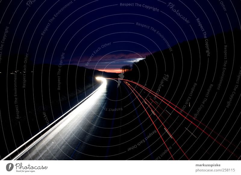 motorway at night Environment Landscape Sunset Reflection Outskirts Deserted Transport Means of transport Traffic infrastructure Passenger traffic